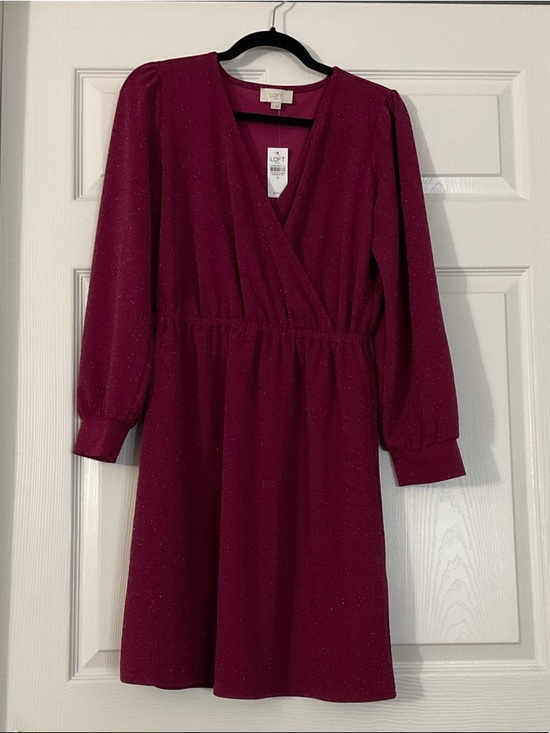 LOFT Dresses & Skirts - LOFT Sparkle Berry Wrap-Style Long Sleeve Dress